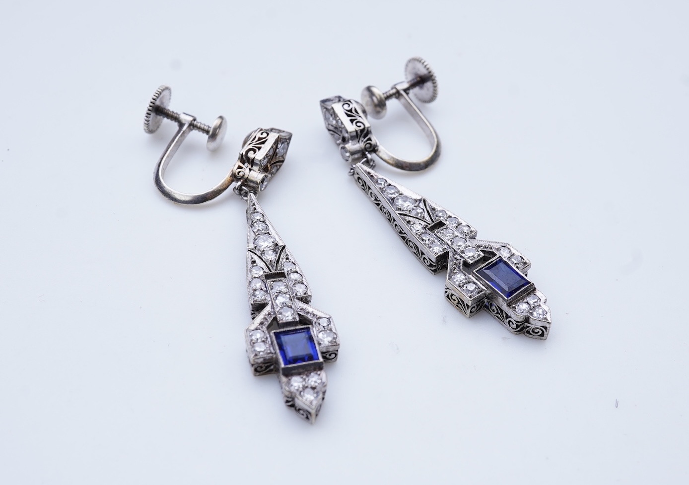 A pair of Art Deco sapphire earrings, early 20th century